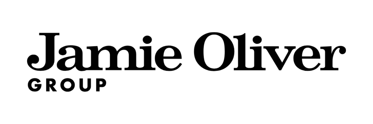 Black-and-white typographic logo on a white background: large, bold serif words "Jamie Oliver" across the top, each with a subtle horizontal underscore; beneath and left-aligned is the smaller, uppercase sans-serif word "GROUP." Clean, modern layout with strong contrast and generous white space.