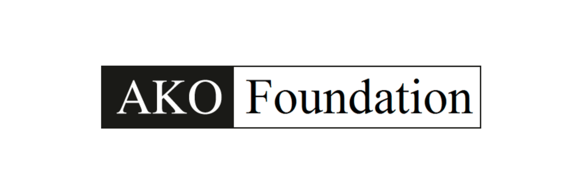A horizontal logo: a solid black left panel with the white serif letters "AKO", adjacent to a white, black-outlined right panel containing the word "Foundation" in large black serif type, on a white background.