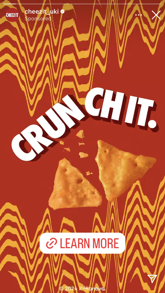 Screenshot of a Cheezit advert on social media