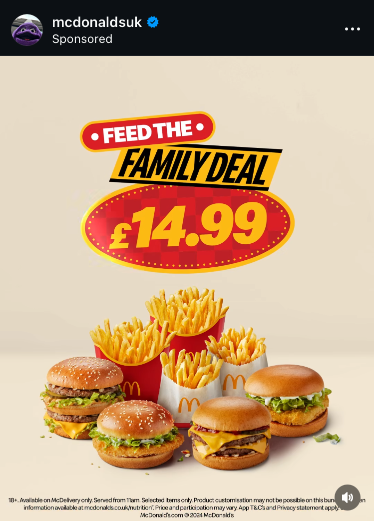 Screenshot of a McDonalds advert on social media