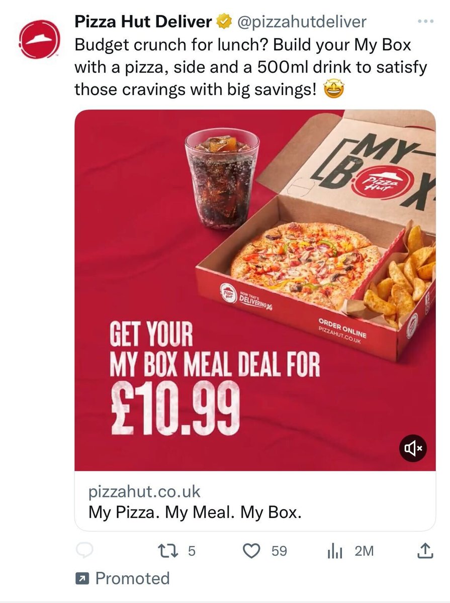 Screenshot of a Pizza Hut advert on social media