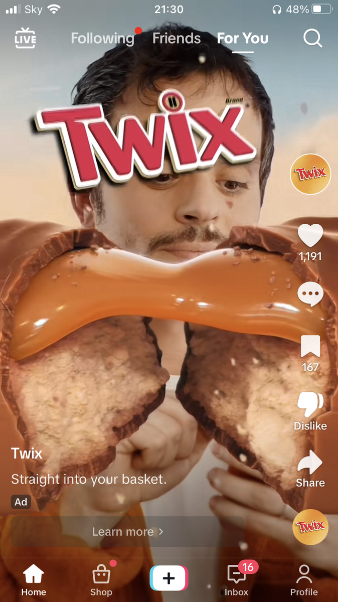 Screenshot of a Twix advert on social media